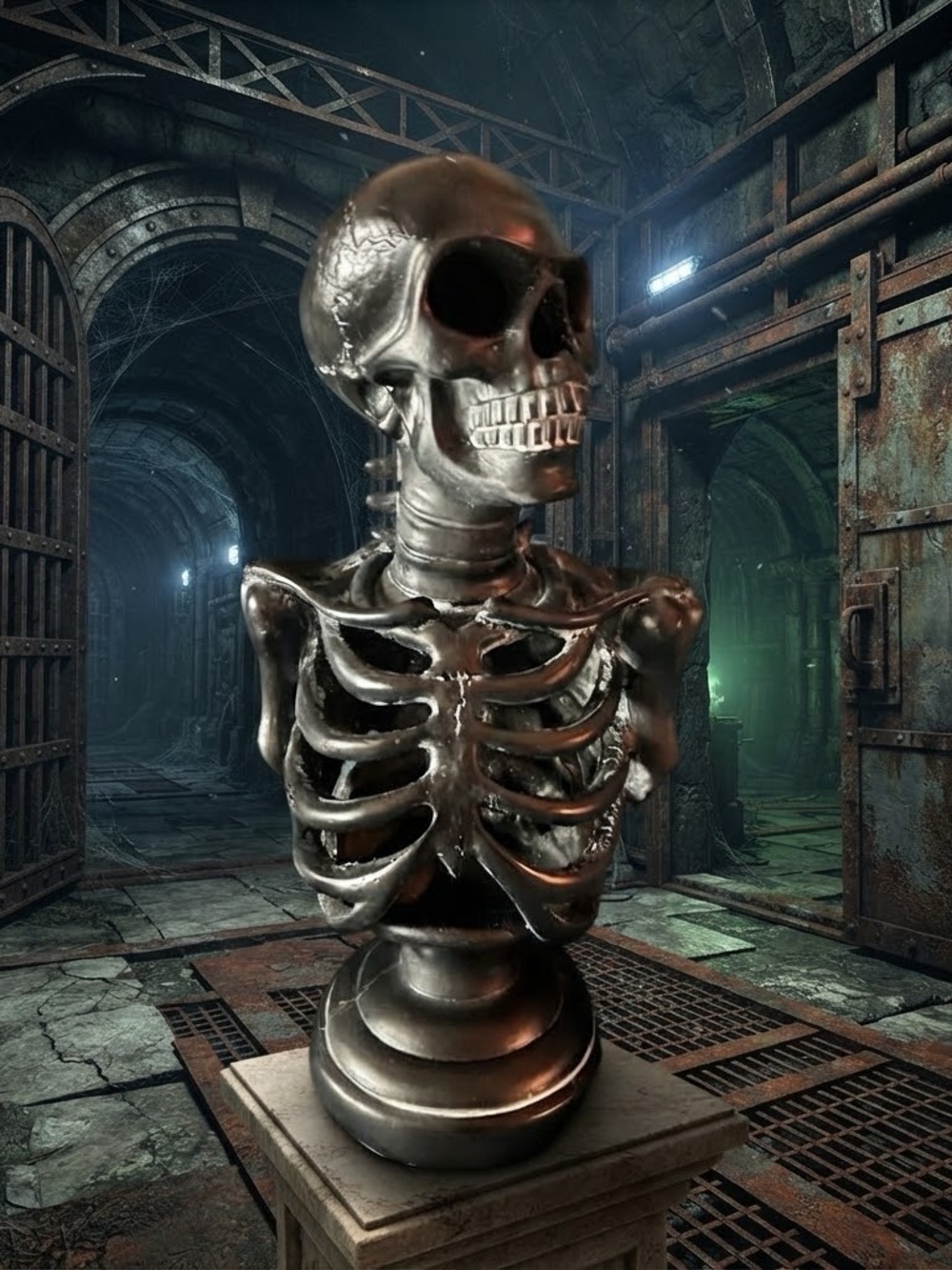 Metallic Silver Skeleton Home Art Sculpture
